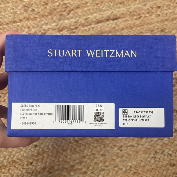 Stuart Weitzman Sleek Bow Leather Ballerina Flats Sz 8 in Seashell Black - Picture 8 of 8